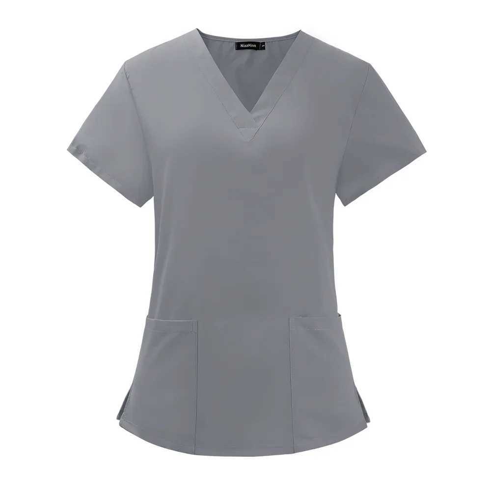 Summer Womens Short Slve V-Neck Pocket Care Workers T-Shirt Tops Summer Workwear Top Sexy Printed Nurse Uniform Clinic Blouse X250528