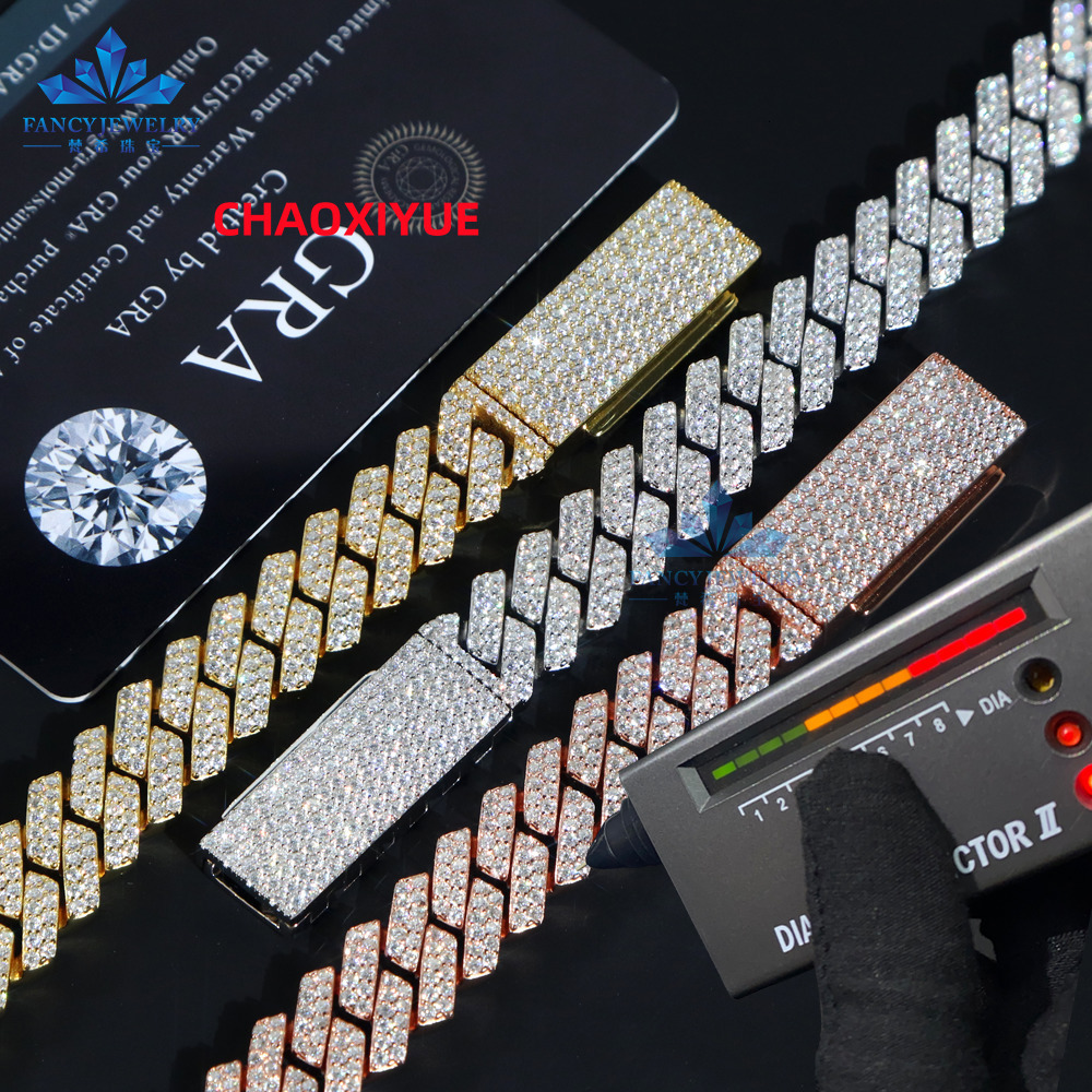 Hot Sale 8mm VVS Moissanite Necklace Solid 925 Silver Cuban Link Trendy Iced Hip Hop Jewelry