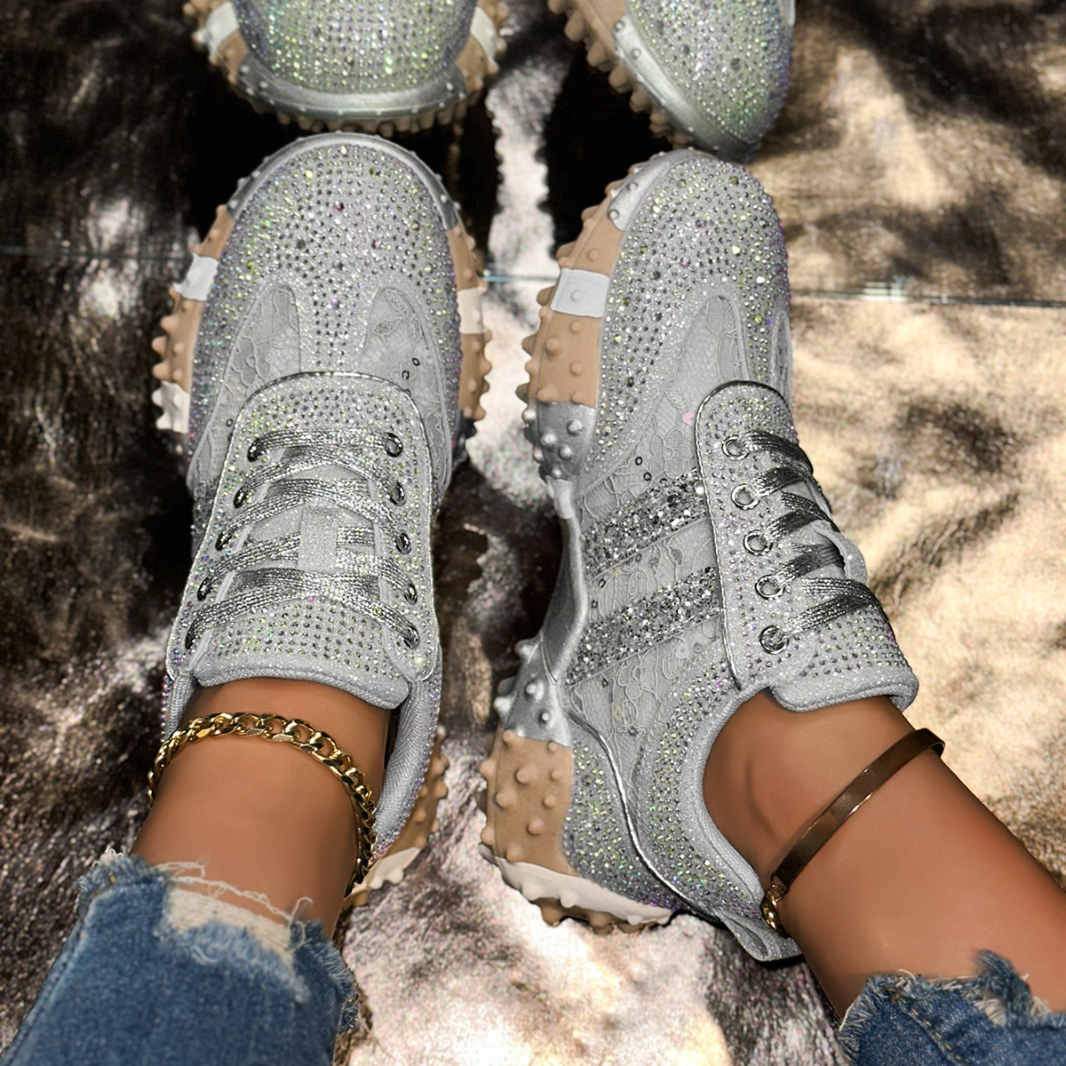2025 Luxury Diamond Women's Casual Shoes Designer Fashion Sports Shoes High Quality Shining Women's Running Shoes Comfortable Vulcanized Sho