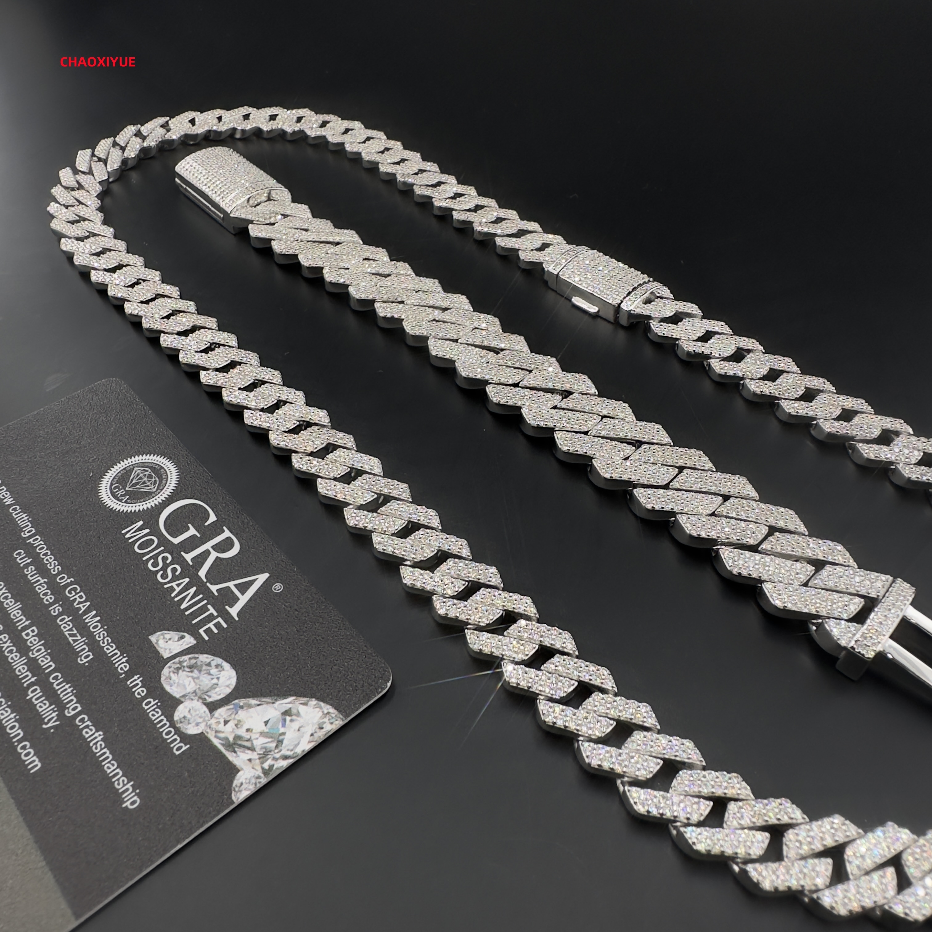 Fashion Hip Hop Jewelry 925 Silver Cuban Chain VVS Round Moissanite Necklace With 15mm Bracelet