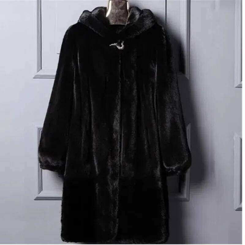 Women's Coat 9XL Thicken Parkas Middle-aged Mother Winter Hooded Mink Overcoat Fashion Warm Long Faux Fur Coats Female