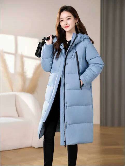 Women's Long Down Coat, White Duck Feather, Winter New Fashion Trendy Hooded Thickened Warm Bread Coat.