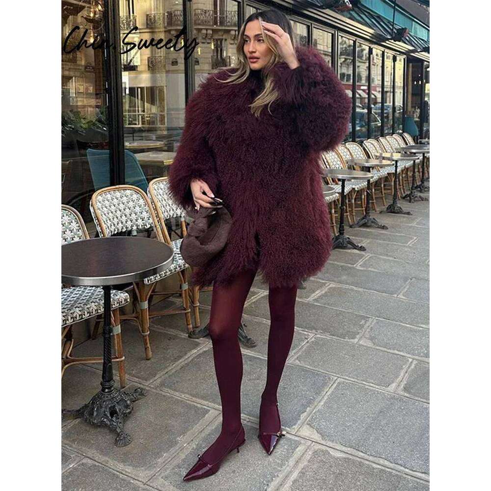 Bury Women Faux Fur Coat Casual Lapel Full Sleeve Female Plush Overcoat 2024 Autumn Winter Lady Chic Streetwear