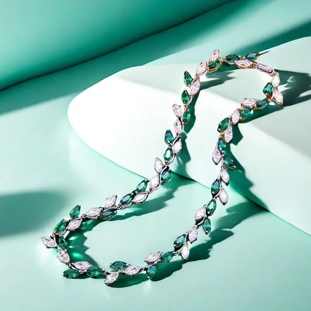 S925 sterling silver 6*12 maquise imitation emerald and red corundum leaf luxury exquisite lightweight luxury necklace love gift for mom girlfriend da