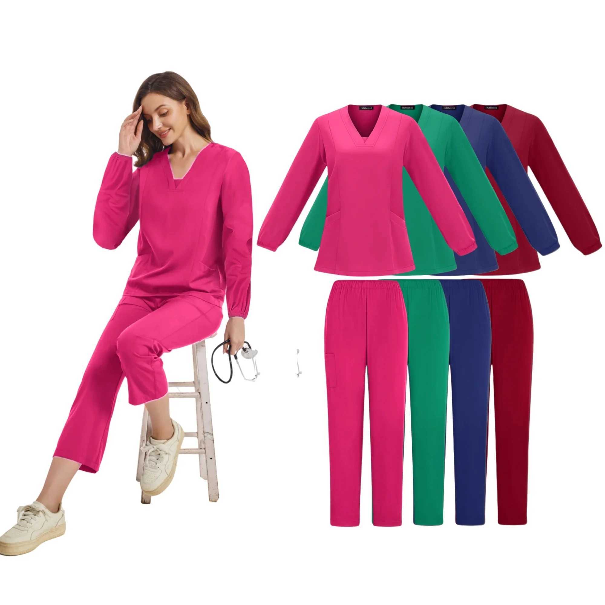 Surgical Uniforms Woman Scrubs Set Medical Nurse Fashionable Nursing Medical Scrubs Long Slve Top Jogger Sets Scrub Uniform X250528