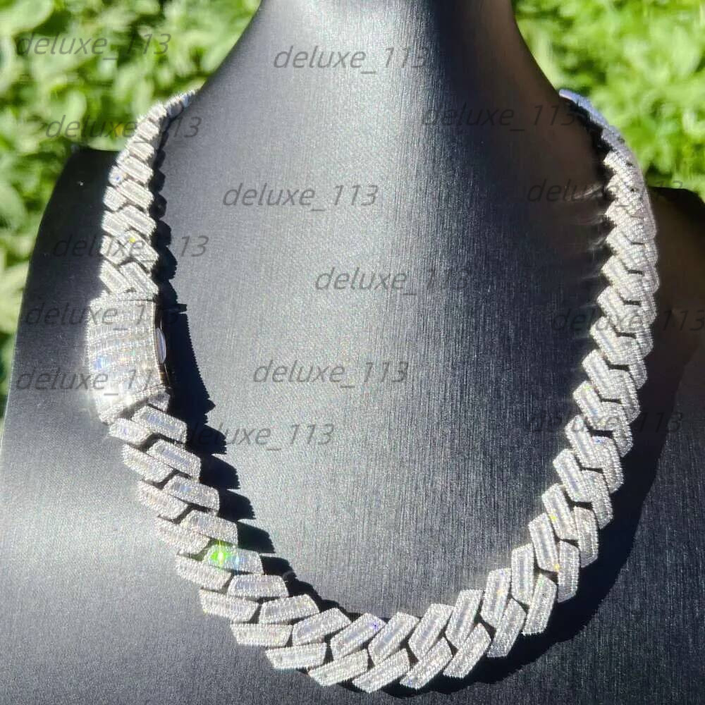 20Mm VVS Moissanite Cuban Link Chain Hip Hop Fine Jewelry Baguette Dia Men Necklace Sterling Sier Fully