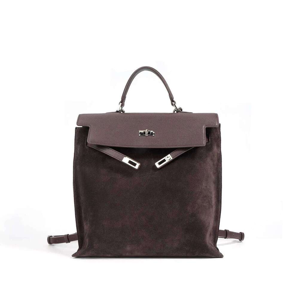 2024 Fall/Winter Korean Women's Large Capacity Fashion Backpack Atmosphere Suede Cowhide Single Shoulder Handheld Messenger Bag