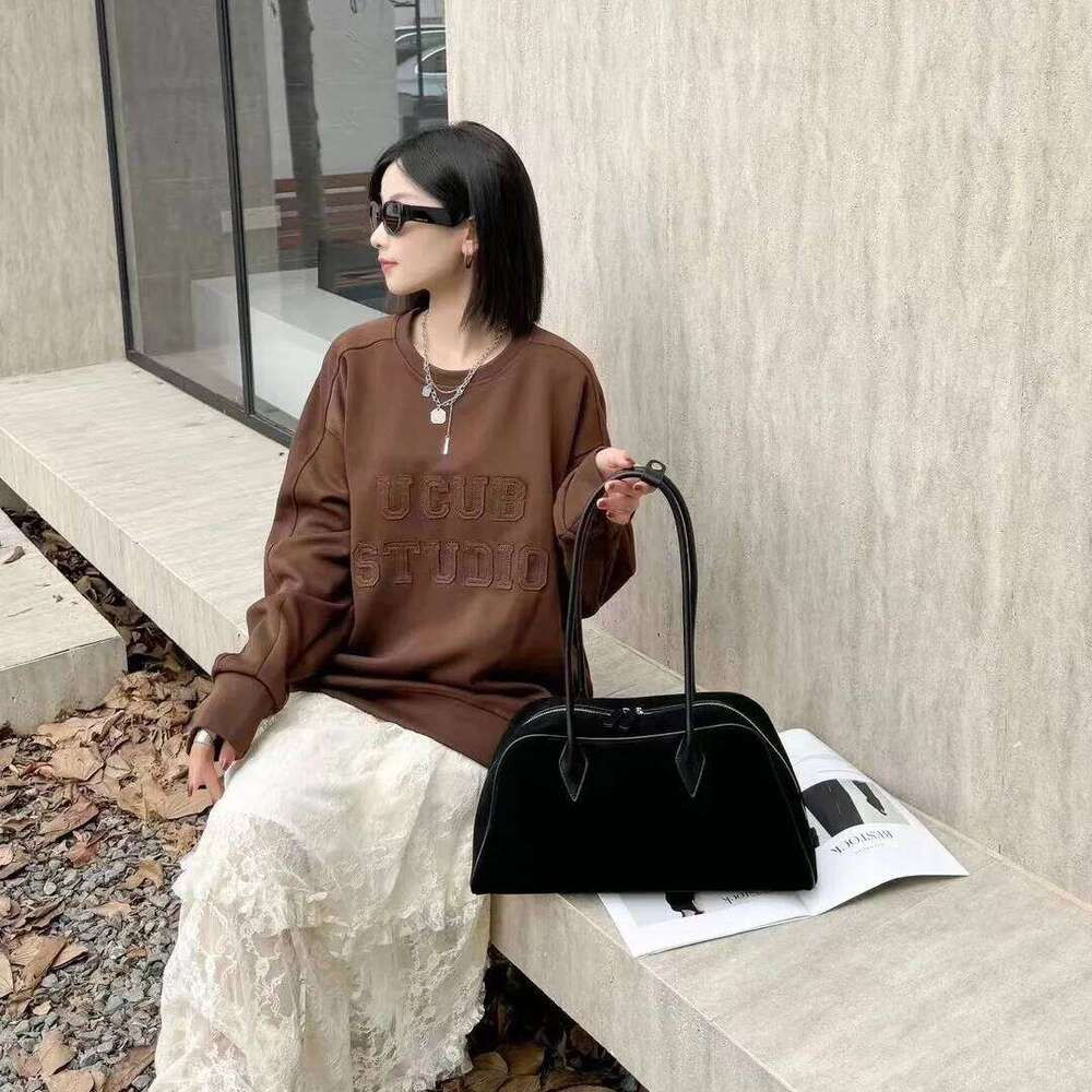 Suede Large Capacity Boston Underarm Ladies Women Fashion Commuter Bowling Frosted Shoulder Bag Coffe Brown