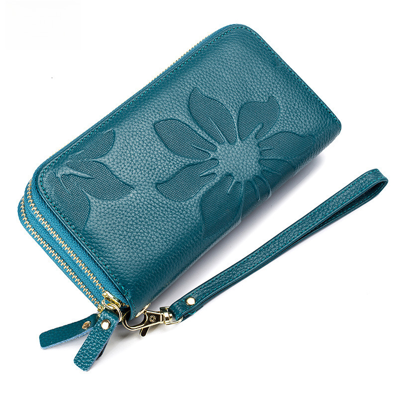 Free Shipping Designer Wallet Women's Double Zipper Genuine Leather Wallet RFID Large Capacity Long Style Top Layer Cowhide New Phone Bag Clutch