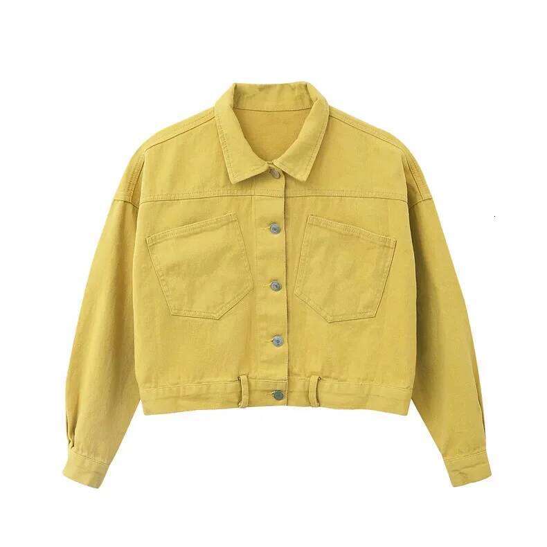 Women's Wear Green Red Yellow Purple Denim Jackets Women Loose Casual Short Cowboy Outerwear Big Pocket Batwing Sleeve Jeans Jacket Female