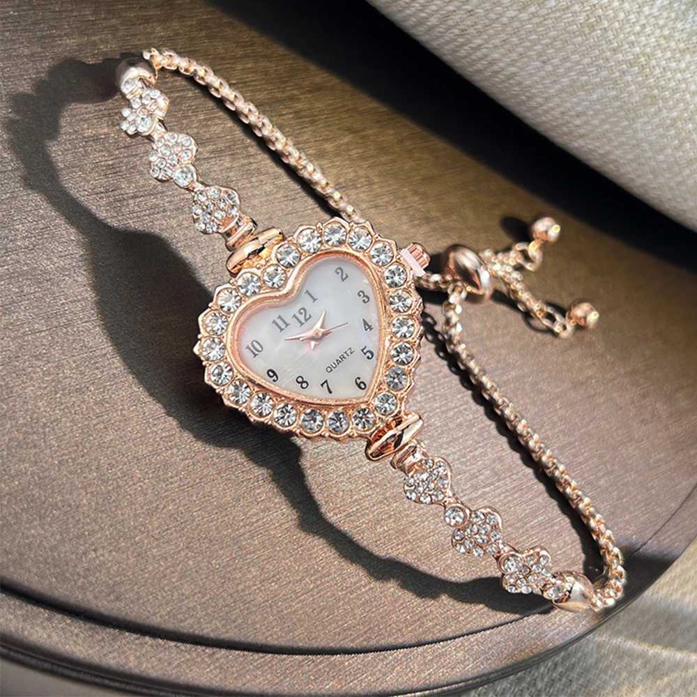New Fashion Heart-shaped Ribbon-Strap Diamond-Studded Flower Watch for Women with Adjustable Bracelet XJ250527