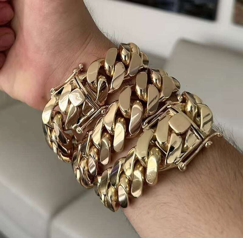 14K Gold Plating Miami Hip Hop 22MM 9.5" 250G Solid Sier 999 Cuban Link Bracelet