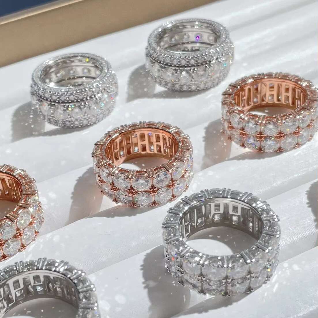 Punk Hip Hop Rotary Stackable Diamond Spining Band 925 Silver Ice Out Men Ring VVS Moissanite Diamond Ring