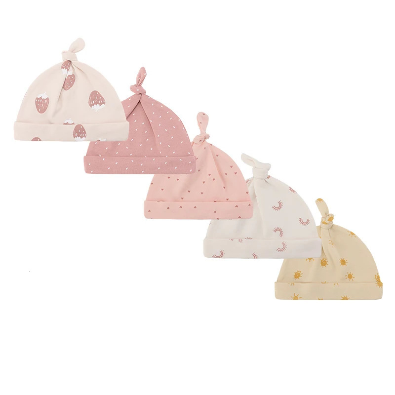 Kiddiezoom 5Pcs/Lot Cartoon Unisex born Boy Girls Hats Cotton Soft Elastic Infant Bonnet Caps Accessories 250528