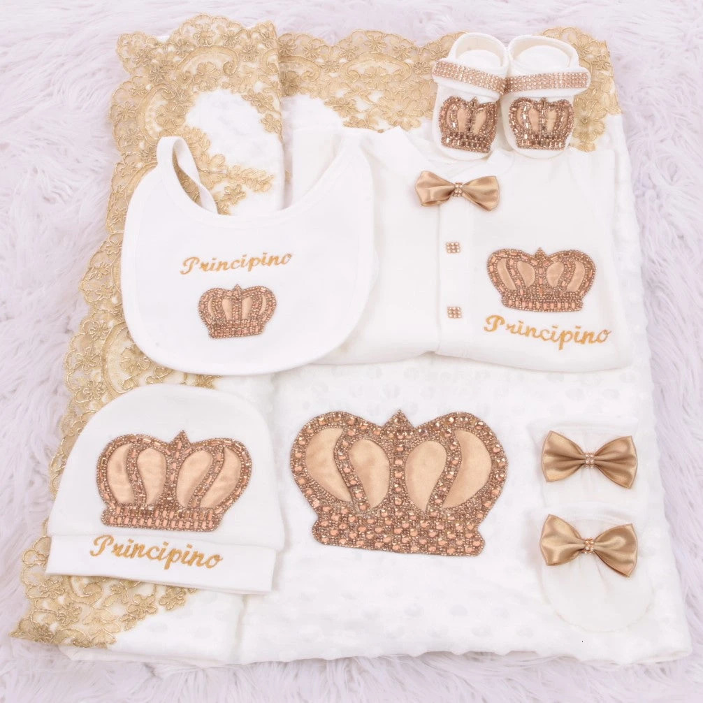 Dollbling Embroidery Name Parajam Royal UK Baby Gift Set Cotton born Nursery Bedding receiving Blanket Pography Outfit 250517
