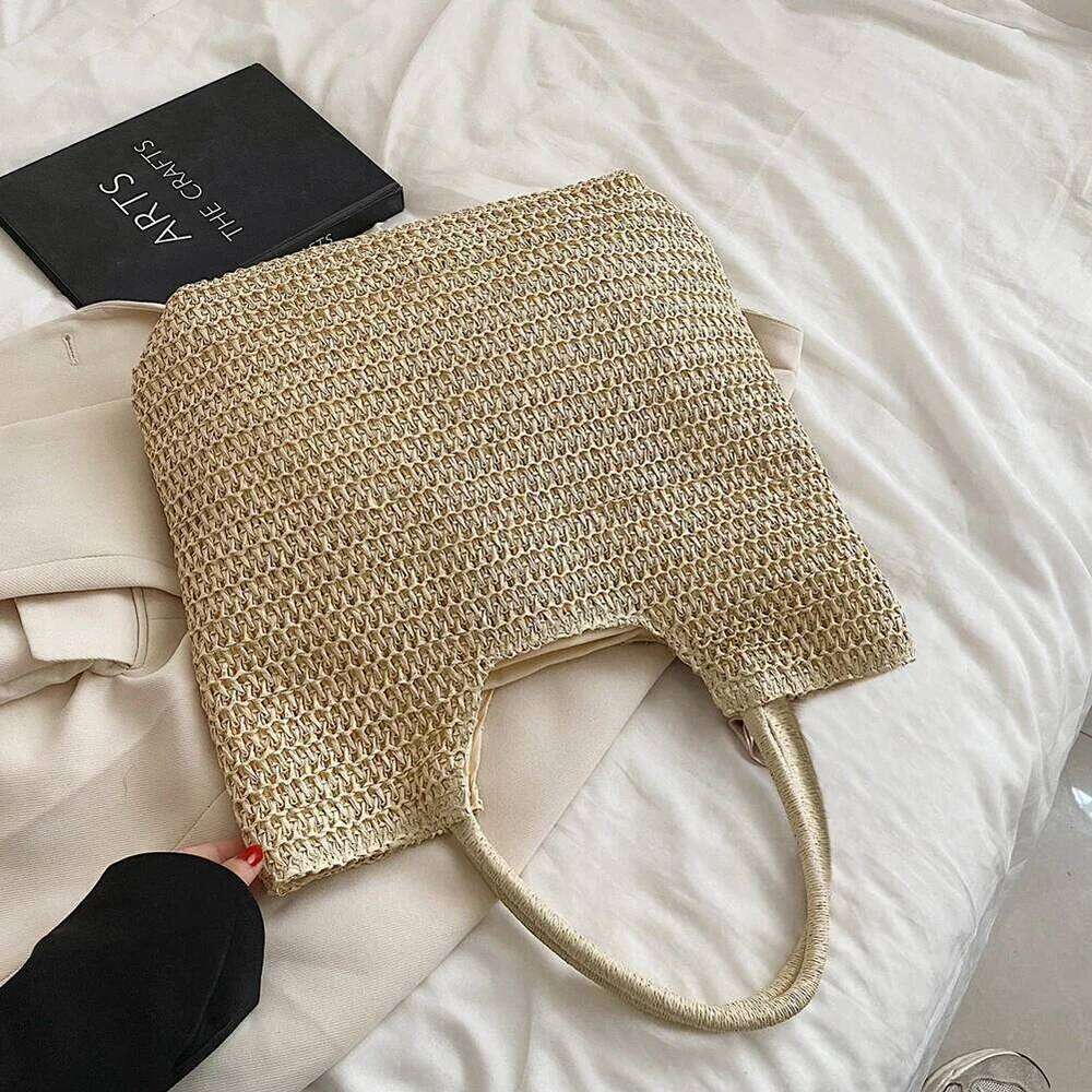 Women Straw Hobo Large Capacity Crochet Beach Zipper Closure Weaving Travel Handbag Ladies Summer Daily Bag