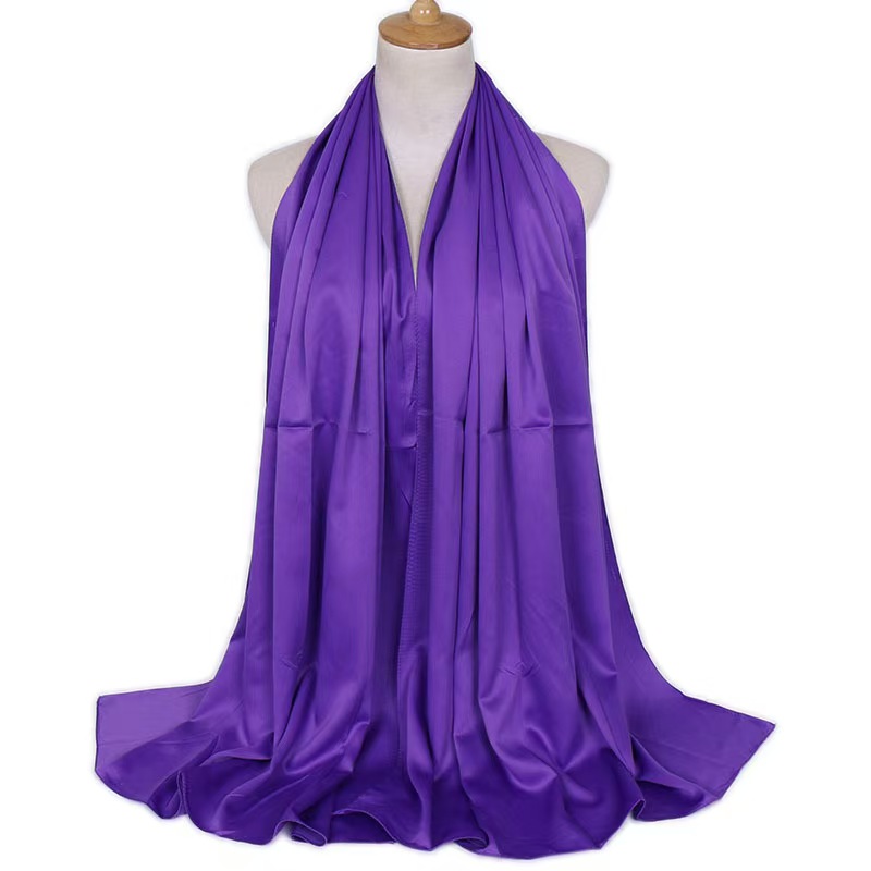 T826 solid color satin ladies silk scarf high quality satin single color silk satin scarf shawl long
