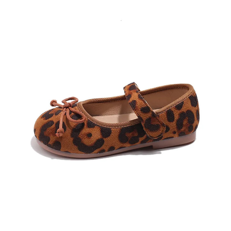 Kids Baby Girls Shoes Fashion Vintage Leopard Print Flat Single Shoes Cute Princess Ballet Mary Janes Shoes Anti-slip Large Size 250528