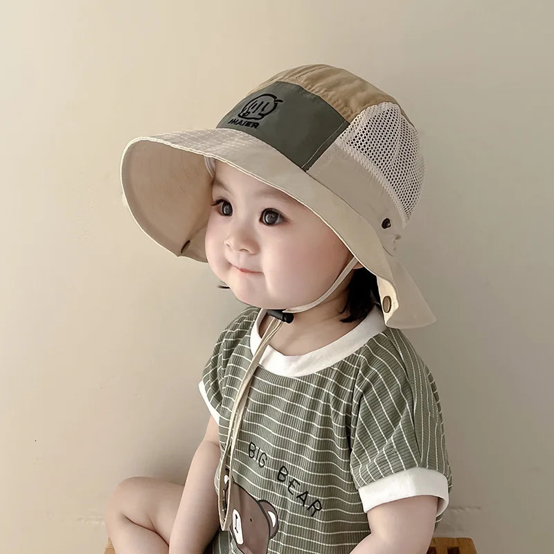 Quick Drying Mesh Thin Bucket Hats For Kids Outdoor Mountaineering Boys Girls Drawstring Basin Cap Summer Children Fisherman Hat 250528