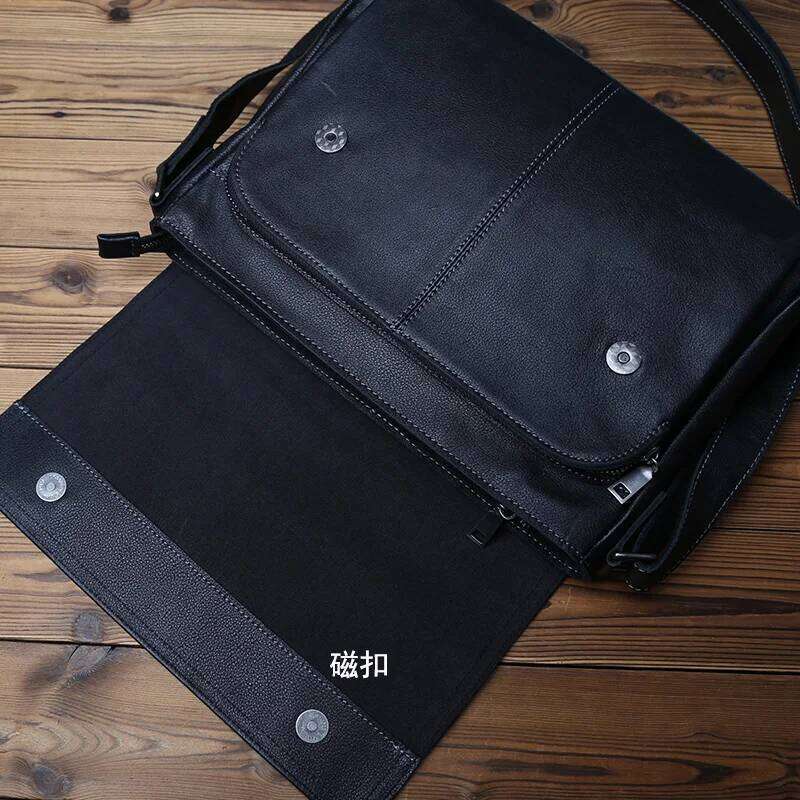 NZPJ Genuine Leather Top Layer Cowhide Shoulder Bag, Solid Color Tablet Computer Trend Men's Bag
