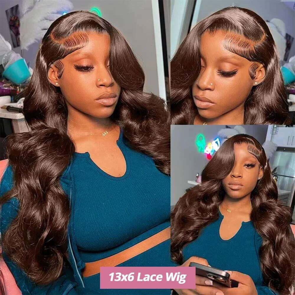 Chocolate Brown Body 13x4 13x6 Transparent Frontal 40 46 inches 200 Density Lace Front Human Hair Wigs