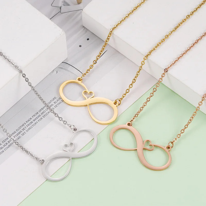10Pcs Infinity Love Heart Shape Symbol Simple Elegant Stainless Steel Necklaces Pendant Choker Necklace For Women Jewelry Gift 250519