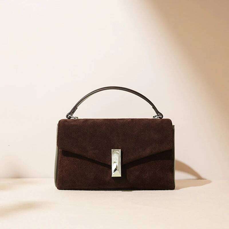 Genuine Leather Flap Design Small Square Simple Versatile Commuter Cowhide Shoulder Bag Lady Chains Handbags