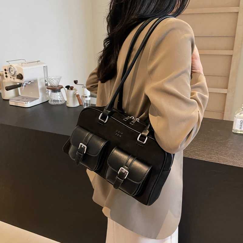 Women Vintage Shoulder Bag PU Leather Retro Tote Handbag Multi-Pockets Slouchy Tote Purse Female Travel Work Bag Y250528