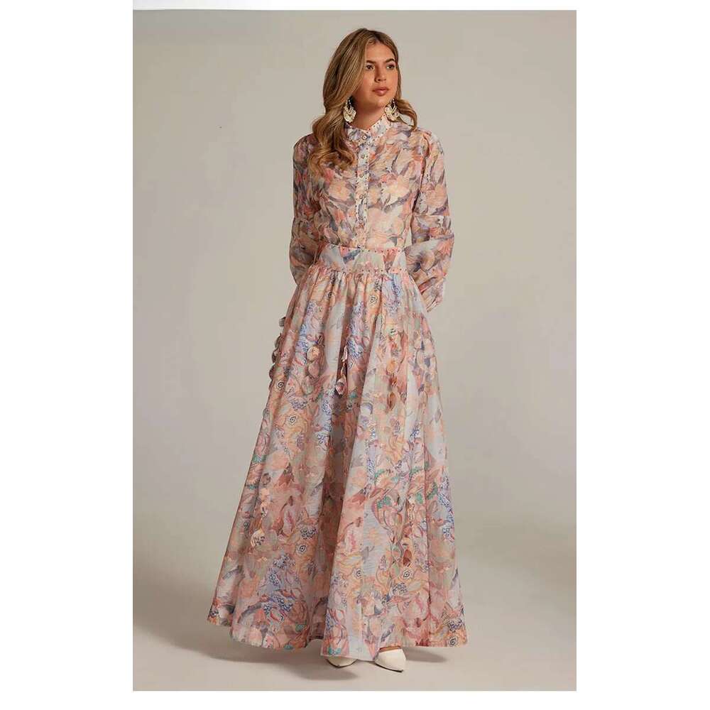 Women Vintage Floral Long Sleeve Shirt Tops And A-Line Skirts Suit 2025 Summer Holiday Birthday Two 2 Piece Sets