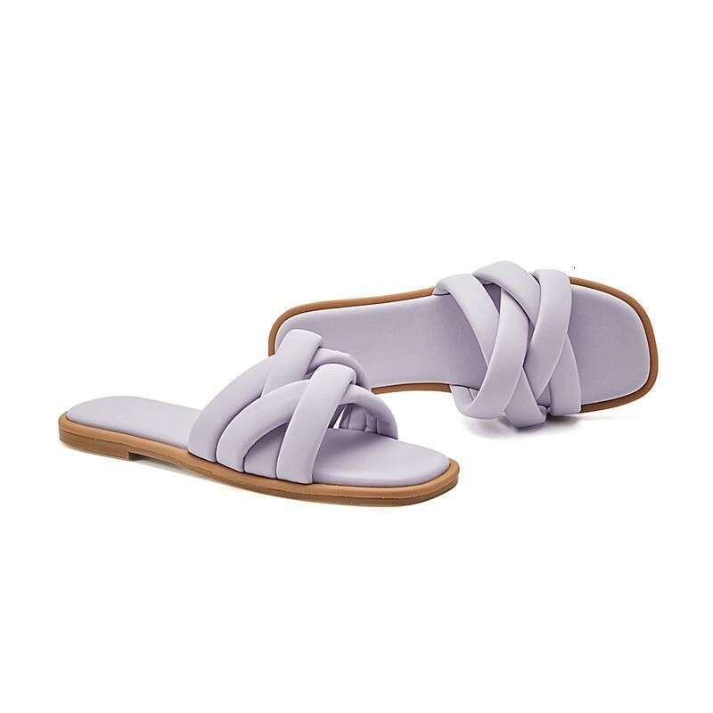 Women's Summer Outdoor Slippers 2025 New Genuine Leather Flat Woven Strap Sandals Fairy Versatile Beach Shoes
