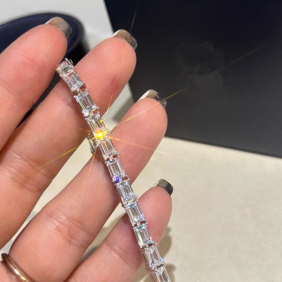 Europe and America Ins Top Sell Luxury Jewelry 10KT White Gold Fill Emerlad Cut 5A Cubic Zircon CZ Diamond Gemstones Party Women Stack Wedding Bracele