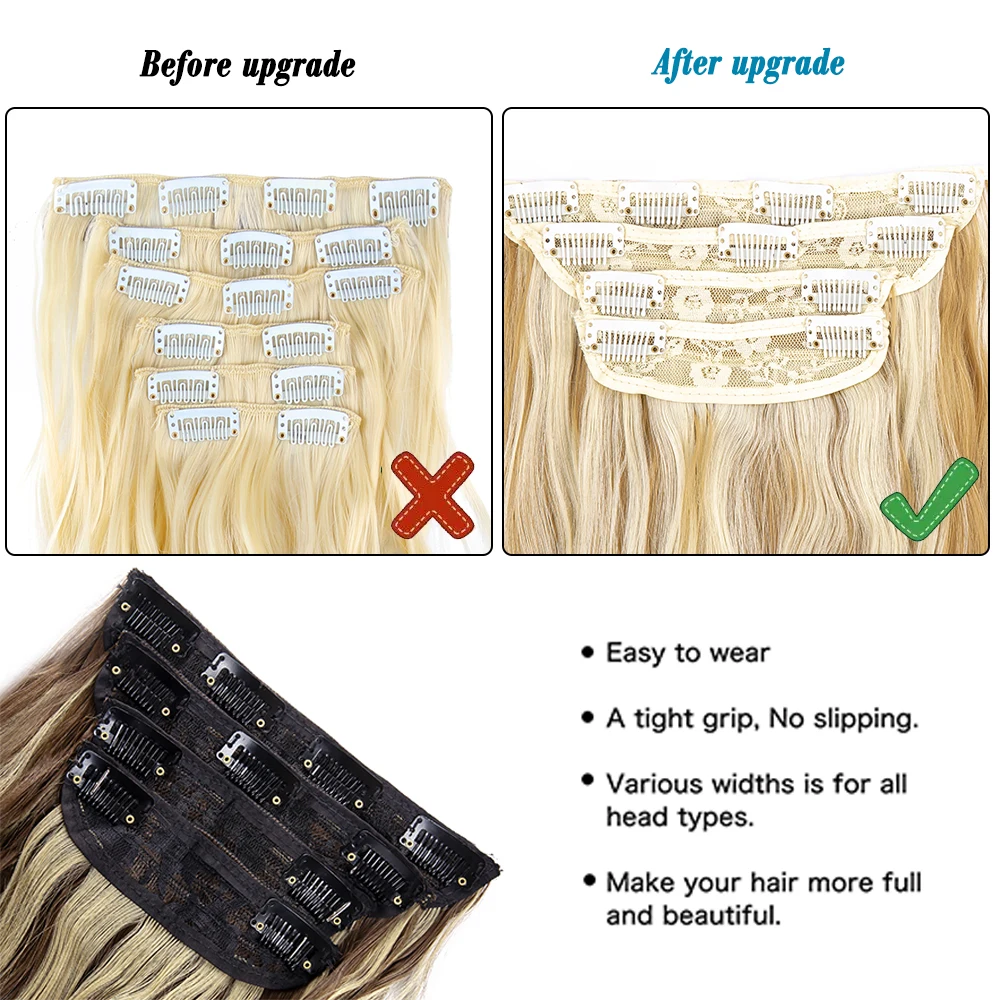 LeeWin Vigorous Long Wavy Clip On Hair Extension For Women 4PCS/Set Hair Extensions Single Color Synthetic Hair Piece