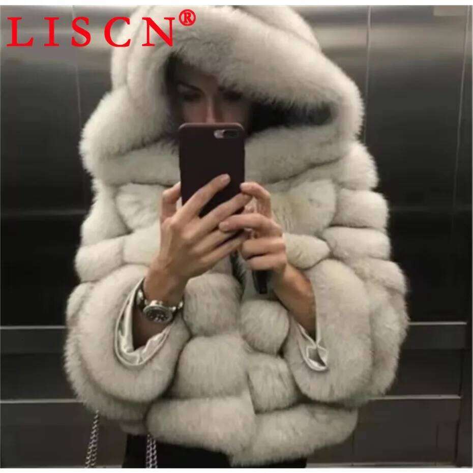 2 Bulk Wholesale Items Lots Faux Fur Jacket Zipper Warm Coat Winter 2024 Long Sleeve Hooded Causal Fashion Women Clothes K5317_4