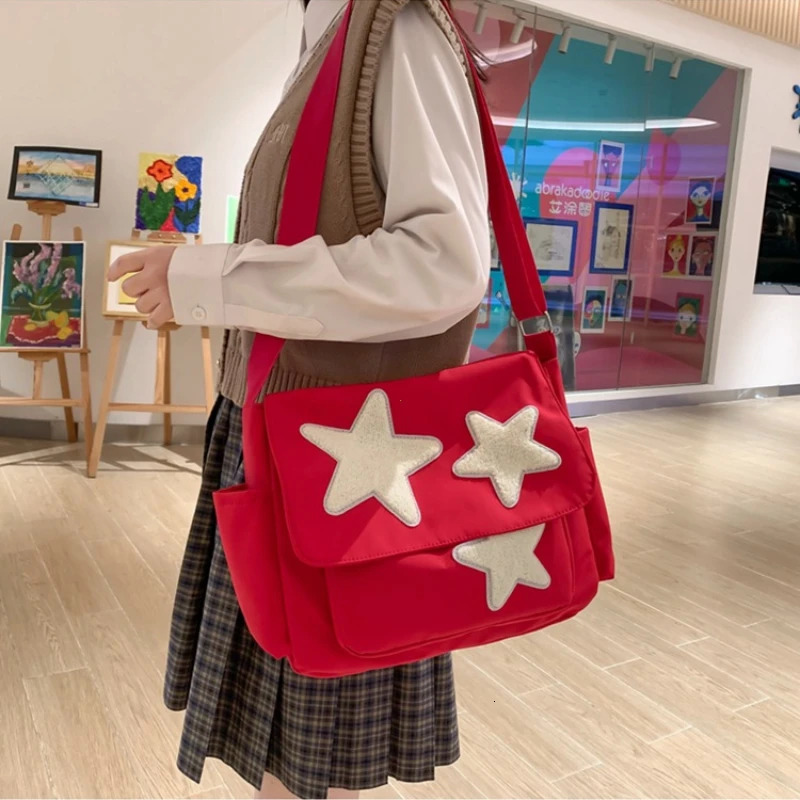 Women Star Pattern Y2k Messenger Bag Casual Tote Lady Simple Large Capacity Shoulder Bag Girl Travel School Bookbag Handbag 250526