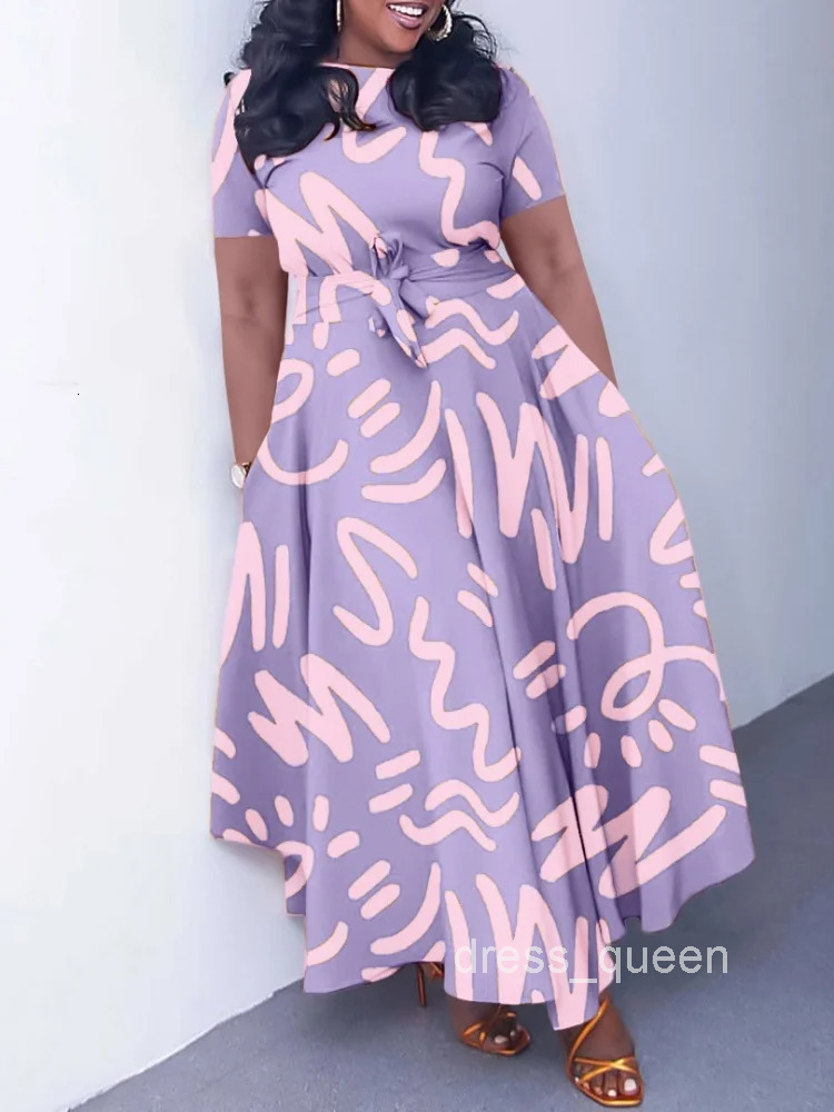 Plus Size Dresses Wholesale Printed Short Sleeve High Waist Swing Temperament Trade New Summer Maxi Dress Drop Shopping