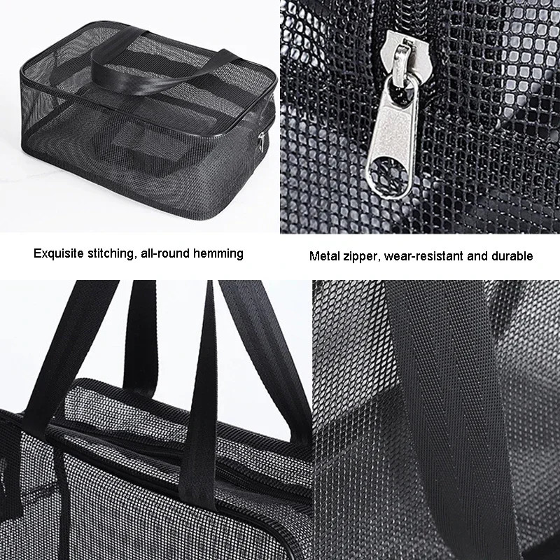 Mesh Wash Beach Bag Men Women Portable Hand-held Travel Storage Cosmetic Pouch Black Fitness Bath Pocket Bath Organizer 250528