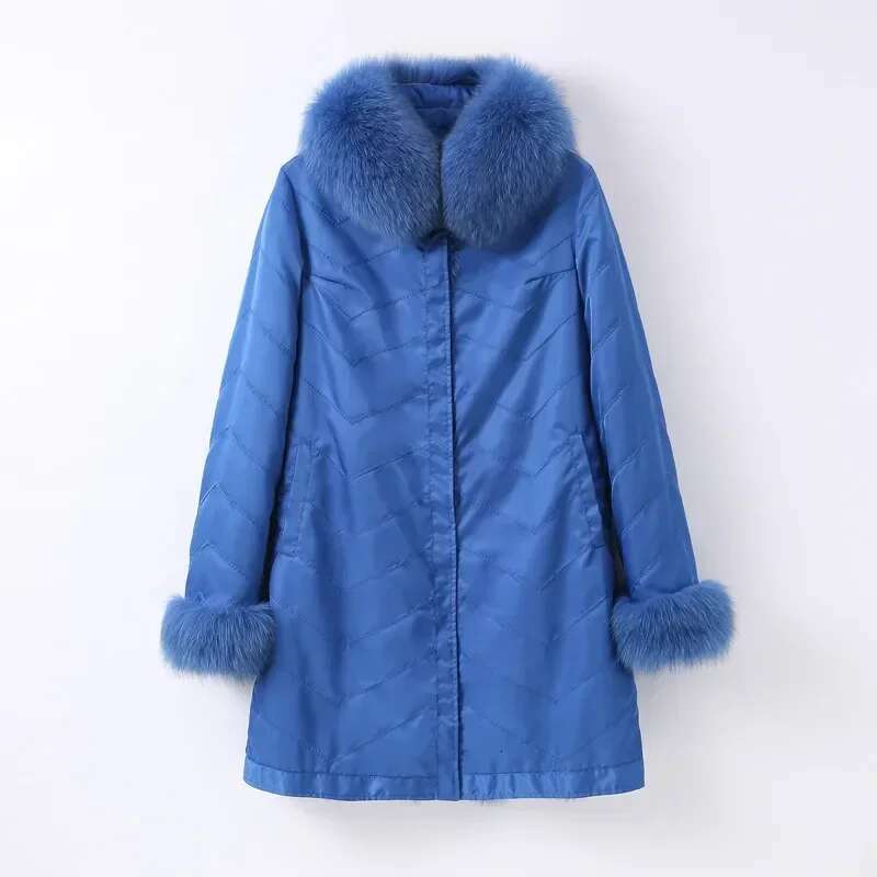 Women Winter Long Fox Fur Coat Jacket New Warm Double Side Parka Ct262