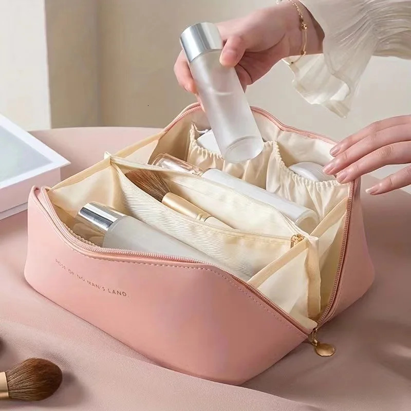 Large Capacity Womens Travel Makeup Bag Portable PU Waterproof Hand Wash Bag multilayer Multi Functional Storage Bag Gifts 250527