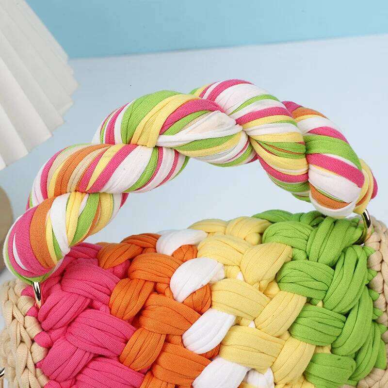 Design Bag Lady Shoulder Handmade Crochet Woven Bag Fabric Strip Designer Handbag Purses For Women Tote Bags Brand Bag