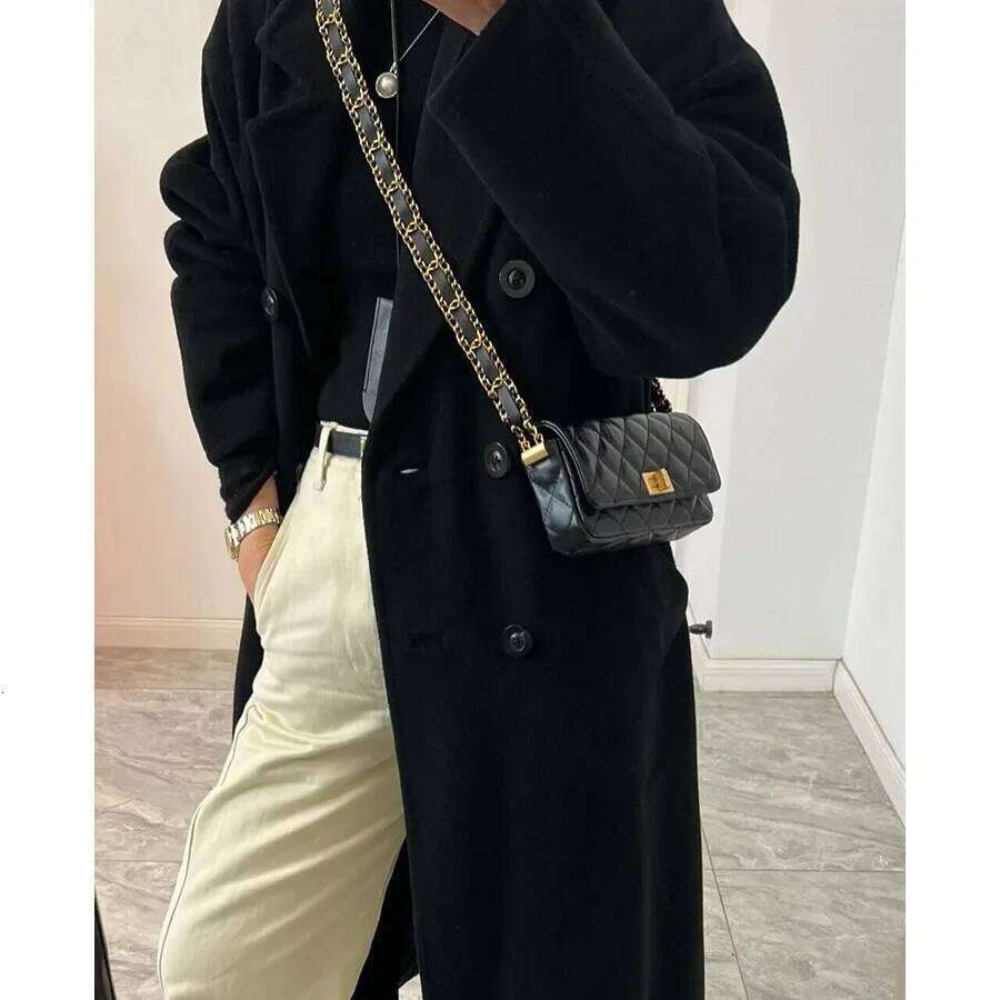 Free Shopping High-End Tweed Style Women's 23K Gold Chain 2024 New Single Shoulder Slant Cross Small Square Bag Motorcycle Equipment Acces