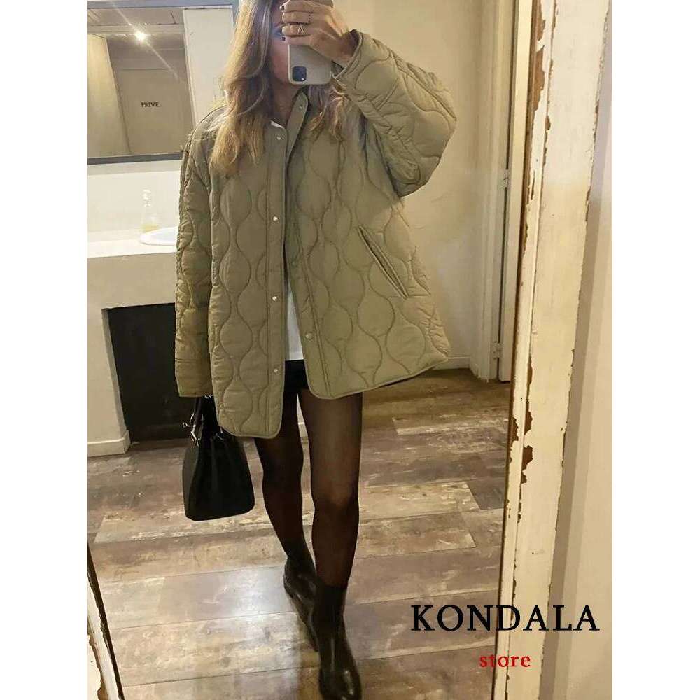 TRAFZA Streetwear Armygreen Oversized Jackets Women Long Sleeve O Neck Single Buttons Autumn Winter Coats Casual Outwears