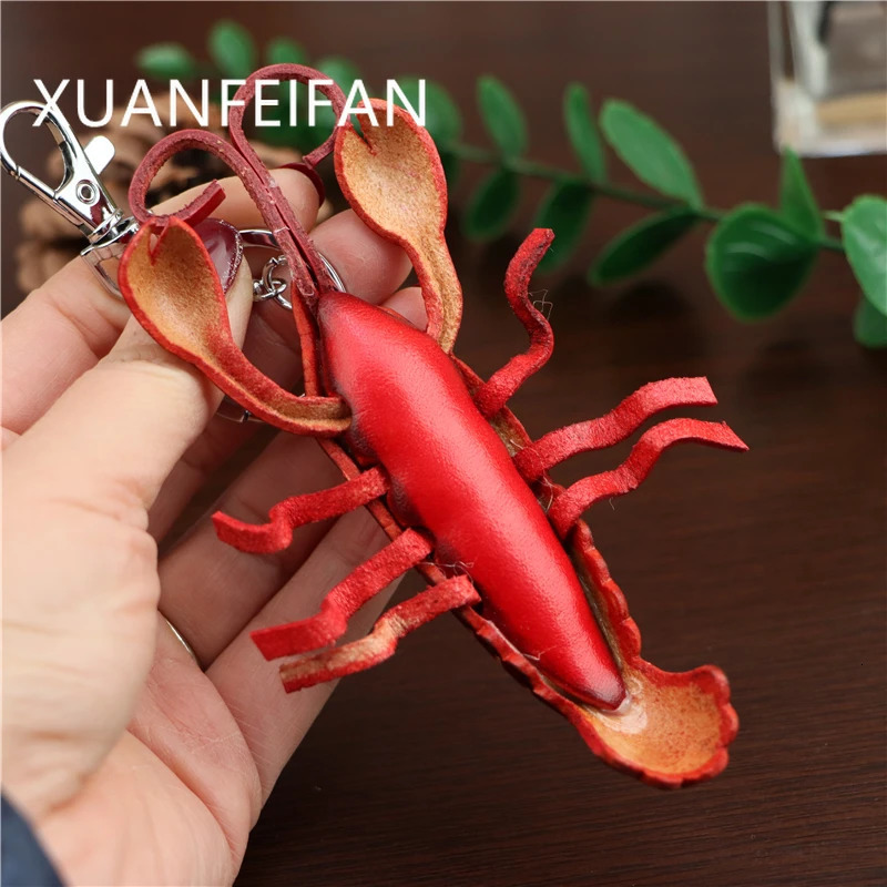 Head Layer Cowhide Crayfish Keychain Pendant Motorbike Car Key Chain Accessories Cute Bag Pendant Personality Ride 250527