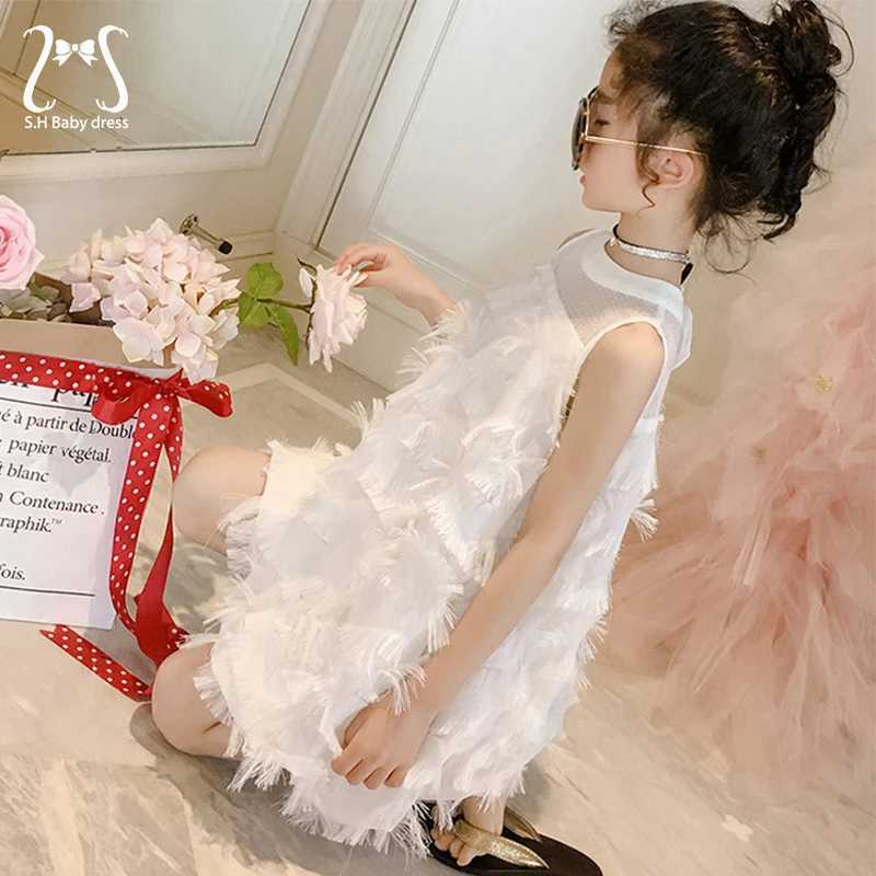 Summer Girl Dress For Very Elegant Party Trend Feather Princess Evening Dress Young Children Clothes 3 To 13 Years Kids Costume X250528