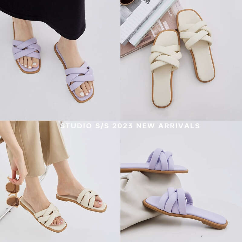 Women's Summer Outdoor Slippers 2025 New Genuine Leather Flat Woven Strap Sandals Fairy Versatile Beach Shoes