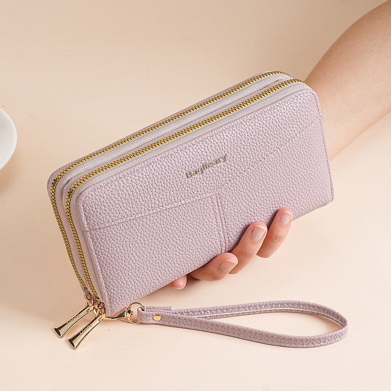 Elegant and simple long double zipper women's wallet, large capacity multi card slot wallet, designer men's fashion wallet