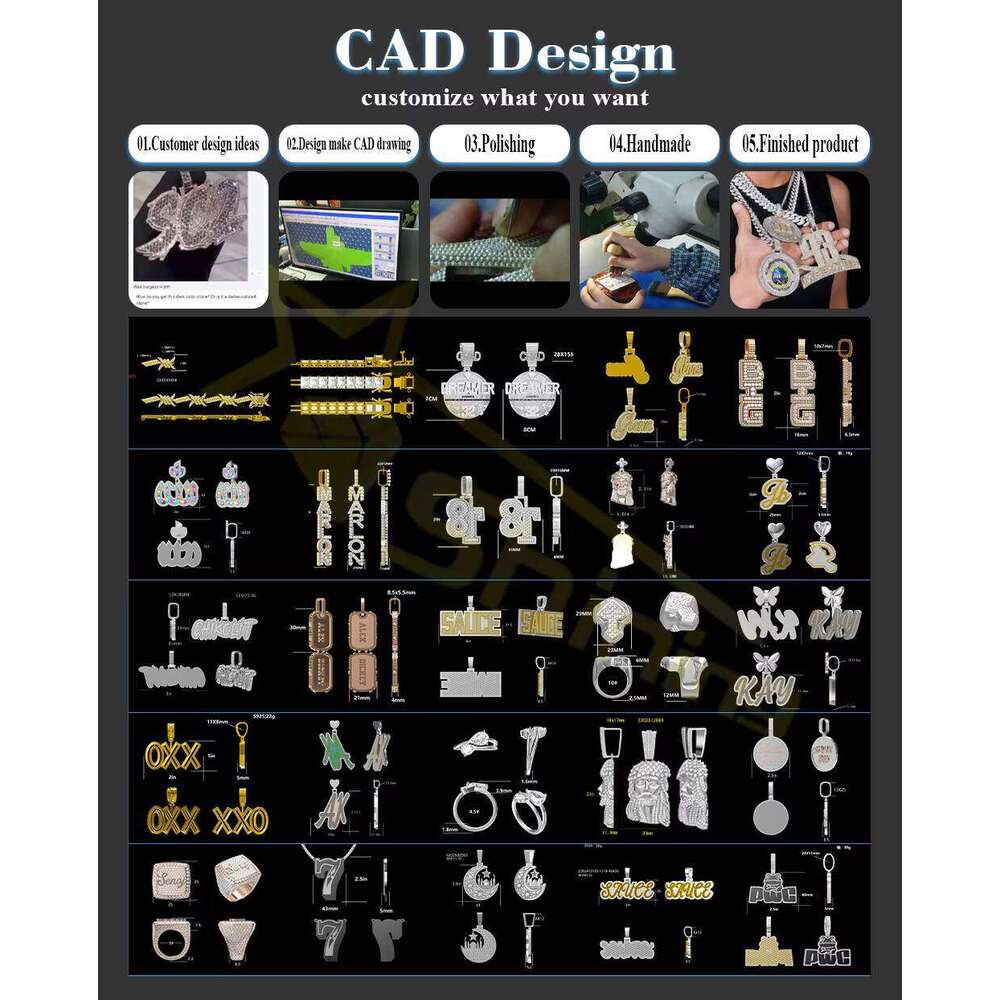 2025 Trending 3D New Design Custom Side Setting Iced Out Fine Jewelry Sier Number Moissanite Dia Letter Pendant