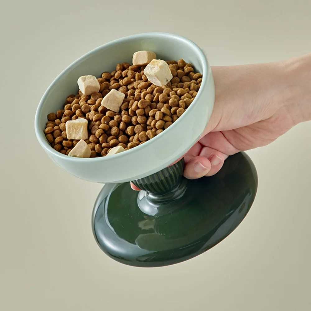Elevated ceramic pet bowl for cats and dogs pet drinking bowl neck-friendly design anti-tipping base promotes healthy digestion Y250528
