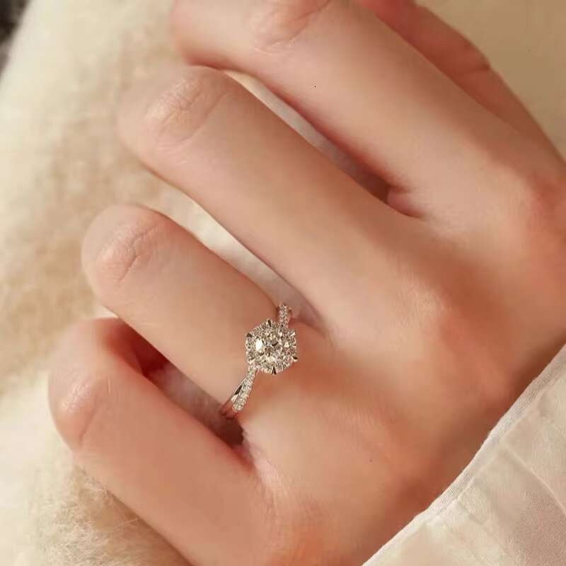 Wholesale With GRA Certificate 925 Sterling Silver Moissanite Wedding Engagement Luxury Full Diamond Hexagram Ring