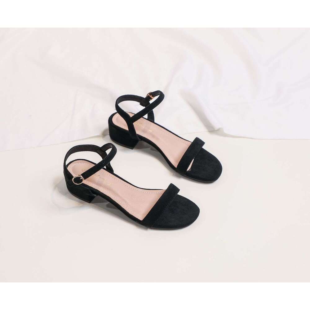 Sandals Summer 2025 New Fashion One-Strap Thick Heel Mid-Heel Fairy Style Black Roman Women's Shoes