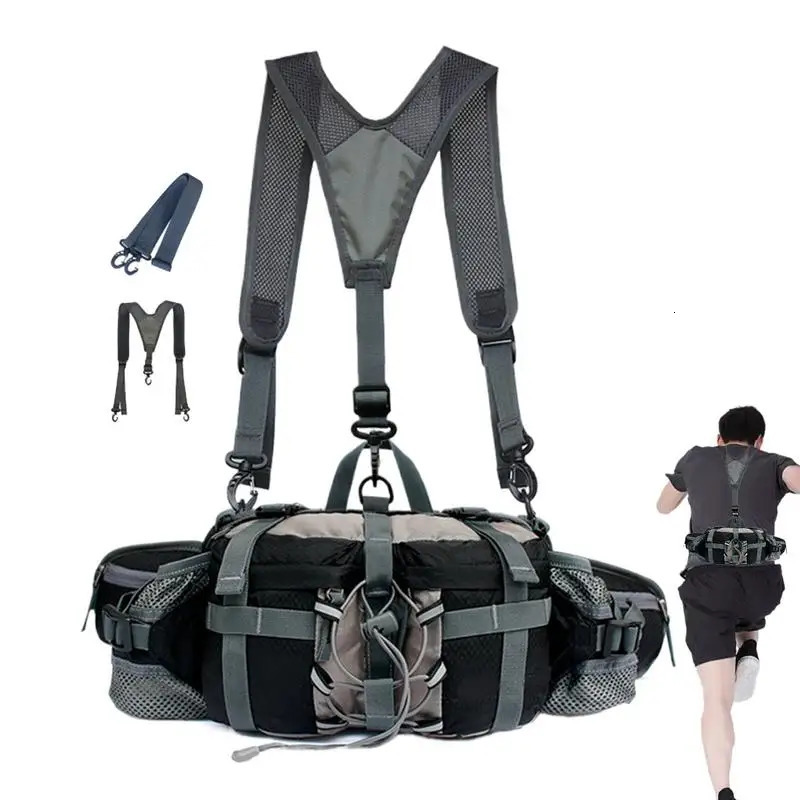 Hiking Waist Bag With 2 Water Bottle Holders Outdoor Waist Pack Waterproof Cycling Backpack Adjustable Strap Sport Storage Bag 250522